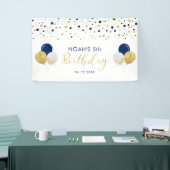 ブルー&金ゴールドバルーン5th子供の誕生日バナー 横断幕 (トレードショー)