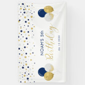 ブルー&金ゴールドバルーン5th子供の誕生日バナー 横断幕 (縦)