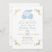 ブルー&金ゴールドパンプキンキャリッジスウィート16パーティー 招待状 (正面/裏面)