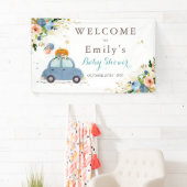 ブルー&金ゴールドパンプキンドライブバイベイビーシャワー 横断幕 (インサイチュ)