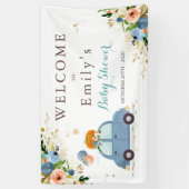 ブルー&金ゴールドパンプキンドライブバイベイビーシャワー 横断幕 (縦)