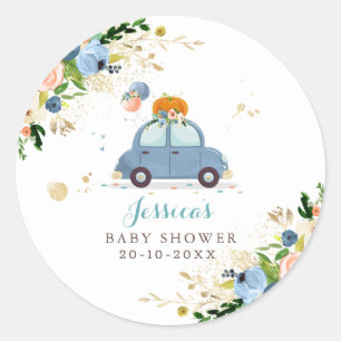 ブルー&金ゴールドパンプキンドライブBy Baby Shower ラウンドシール
