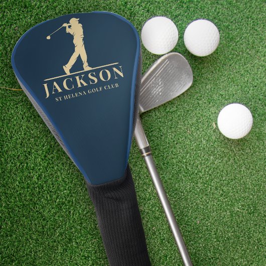 ブルー&金ゴールドパーソナライズされたモノグラムゴルファー ゴルフヘッドカバー