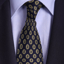 ブルー&金ゴールドビットコイン暗号コインパターン ネクタイ