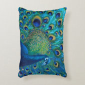 ブルー&金ゴールドピーコックデザイン アクセントクッション (正面(垂直))