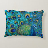 ブルー&金ゴールドピーコックデザイン アクセントクッション (裏面)