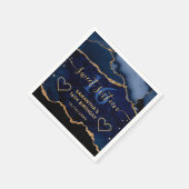 ブルー&金ゴールドフェイクグリッターアガテマーブルスウィート16 スタンダードカクテルナプキン (角)