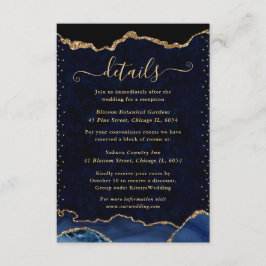 ブルー&金ゴールドフェイクグリッターアゲ結婚ート詳細 エンクロージャーカード