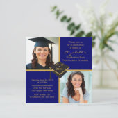 ブルー&金ゴールドフォト卒業招待状2011 招待状 (スタンド正面)