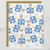 ブルー&金ゴールドフローラスクラップブック紙 (正面/裏面)