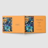 ブルー&金ゴールドフローラステンドグラスエレガントな結婚式 ゲストブック (全面)