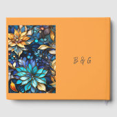 ブルー&金ゴールドフローラステンドグラスエレガントな結婚式 ゲストブック (裏面)