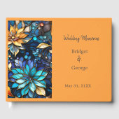 ブルー&金ゴールドフローラステンドグラスエレガントな結婚式 ゲストブック (正面)