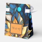 ブルー&金ゴールドフローラステンドグラスエレガントな結婚式 フェイバーボックス (裏面サイド)