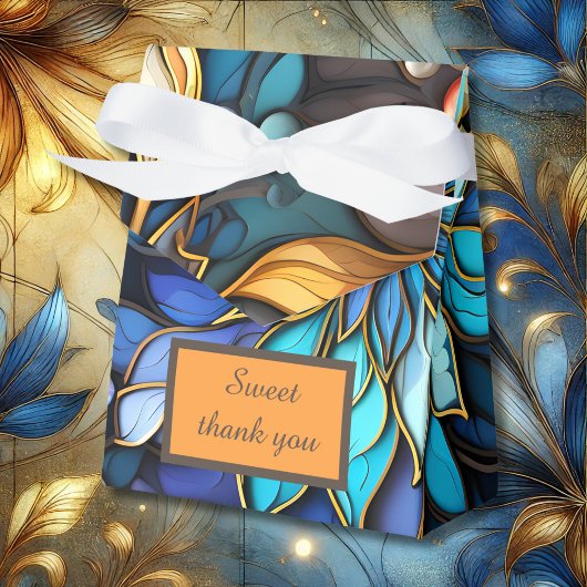 ブルー&金ゴールドフローラステンドグラスエレガントな結婚式 フェイバーボックス