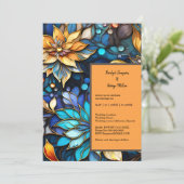 ブルー&金ゴールドフローラステンドグラスエレガントな結婚式 招待状 (スタンド正面)