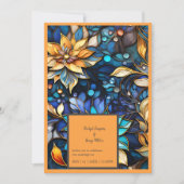 ブルー&金ゴールドフローラステンドグラスエレガントな結婚式 招待状 (正面)