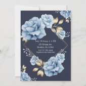 ブルー&金ゴールドフローラボタニカルブライダルシャワー 招待状 (裏面)