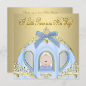 ブルー&金ゴールドプリンスベビーシャワー招待状 招待状 (正面/裏面)