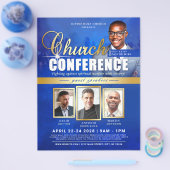 ブルー&金ゴールドプロフェッショナルチャーチカンファレンスイベント チラシ (シングル)