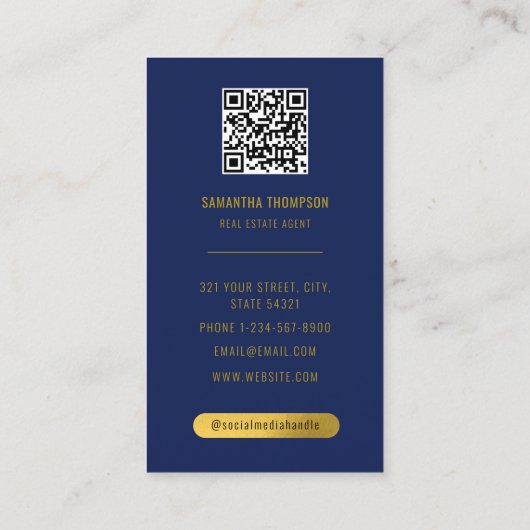 ブルー&金ゴールドプロフェッショナルフォト実在エステートエージェント 名刺 (裏面)