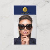 ブルー&金ゴールドプロフェッショナルフォト実在エステートエージェント 名刺 (正面)