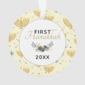 ブルー&金ゴールドベビーファーストハヌカー |日付の適用画像 オーナメント (裏面)