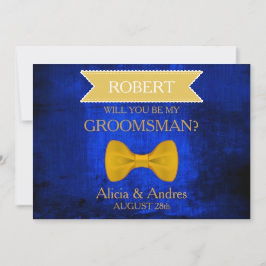 ブルー&金ゴールドボウは私のグルームスマンに？インビタチ 招待状 (正面)