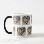 ブルー&金ゴールドボホフラワーハートアート モーフィングマグカップ (左)