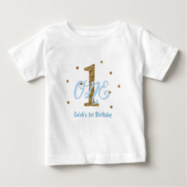 ブルー&金ゴールドボーイズONE誕生日パーティーカスタム ベビーTシャツ