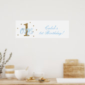 ブルー&金ゴールドボーイズONE 1st誕生日パーティーバナー ポスター (キッチン)