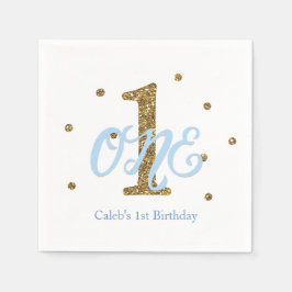 ブルー&金ゴールドボーイズONE 1st誕生日パーティー スタンダードカクテルナプキン