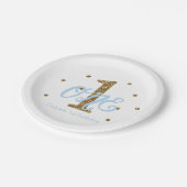 ブルー&金ゴールドボーイズONE 1st誕生日パーティー ペーパープレート (アングル)