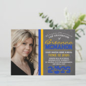 ブルー&金ゴールドポープリント卒業発表 招待状 (スタンド正面)