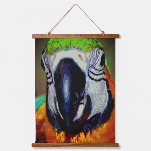 ブルー&金ゴールドマコーパロット顔抽象芸術アート 吊り下げ型タペストリー (正面)