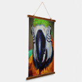 ブルー&金ゴールドマコーパロット顔抽象芸術アート 吊り下げ型タペストリー (傾斜あり)