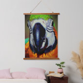 ブルー&金ゴールドマコーパロット顔抽象芸術アート 吊り下げ型タペストリー (寝室)