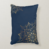 ブルー&金ゴールドマンダラ | イスラームインスパイアアート アクセントクッション (正面(垂直))