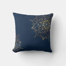 ブルー&金ゴールドマンダラ | イスラームインスパイアアート クッション