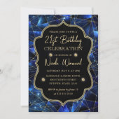 ブルー&金ゴールドミッドナイトクリスタル銀河系21st誕生日 招待状 (正面)