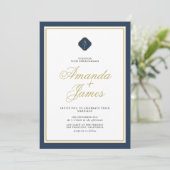 ブルー&金ゴールドミニマリストエレガントな結婚式 招待状 (スタンド正面)