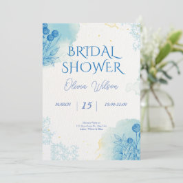 ブルー&金ゴールドミニマリスト水カラーブライダルシャワー 招待状