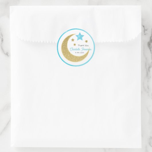 ブルー&金ゴールドムーンスターズ赤ちゃんシャワーありがとう ラウンドシール (バッグ)