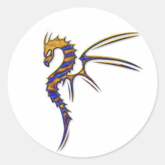 ブルー&金ゴールドメタルドラゴン ラウンドシール