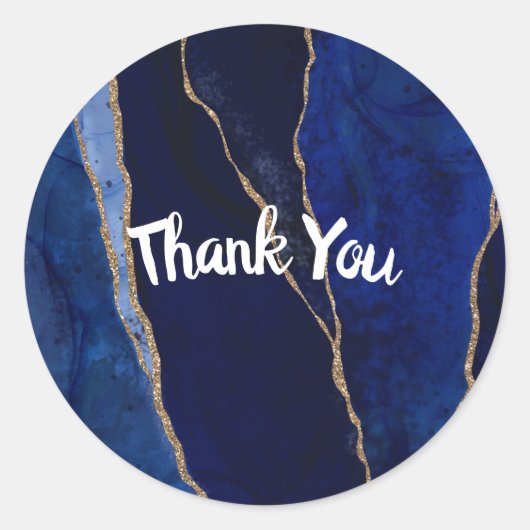 ブルー&金ゴールドモダンアゲテミニマルグラム結婚ズ ラウンドシール (正面)