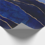 ブルー&金ゴールドモダンアゲテミニマルグラム結婚ズ ラッピングペーパー (角)