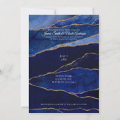 ブルー&金ゴールドモダンアゲテミニマルグラム結婚ズ 招待状 (正面)