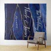 ブルー&金ゴールドモダンアゲテミニマルグラム結婚タップ タペストリー (インサイチュ(横))