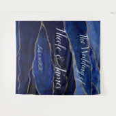 ブルー&金ゴールドモダンアゲテミニマルグラム結婚タップ タペストリー (正面(横))