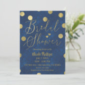 ブルー&金ゴールドモダンシックグラムブライダルシャワー 招待状 (スタンド正面)
